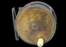 cloth covered former, a greenheart trout fly rod and a leather capped rexine trout rod tube (4) 90-130 622 A scarce Hardy Brass Faced Perfect 4½ solid drum salmon fly reel, domed ivorine handle,