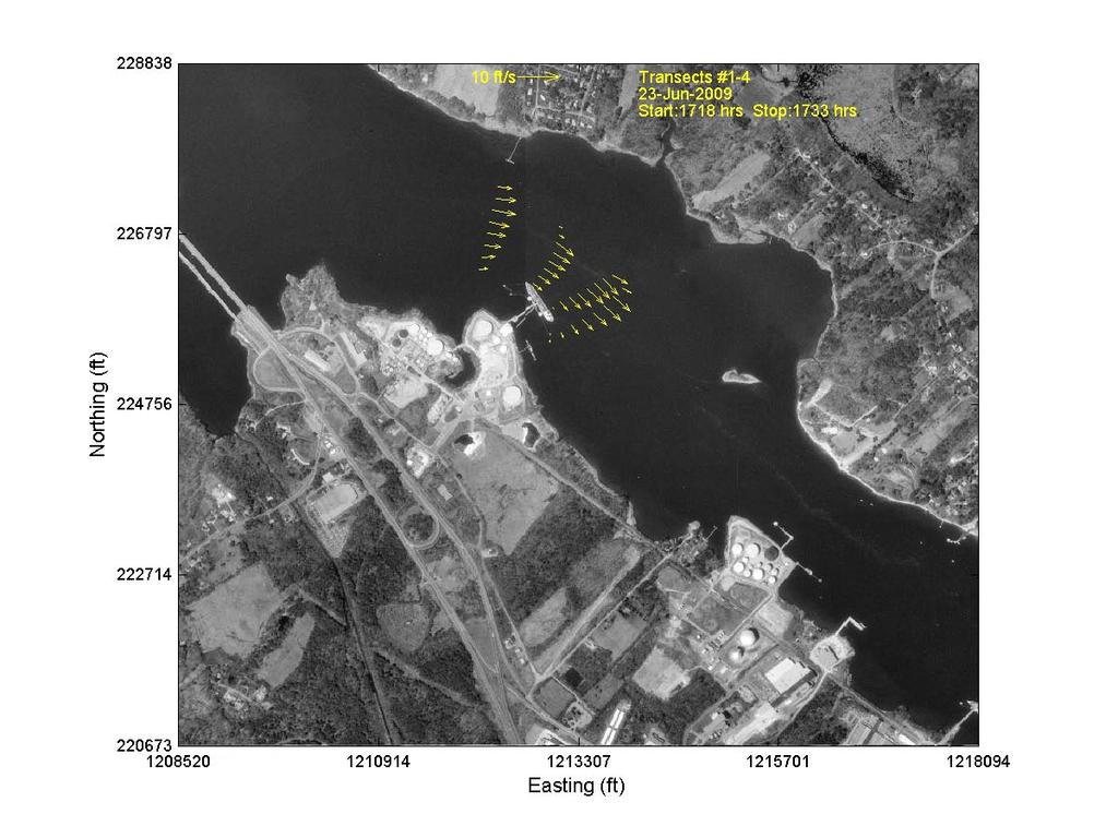 Woods Hole Group shows an overall characterization of the flow patterns in the vicinity of the turning basin.