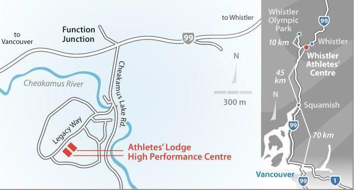 The Whistler Athletes Lodge is located in Cheakamus Crossing, Whistler s newest neighborhood across the Highway from Function Junction.