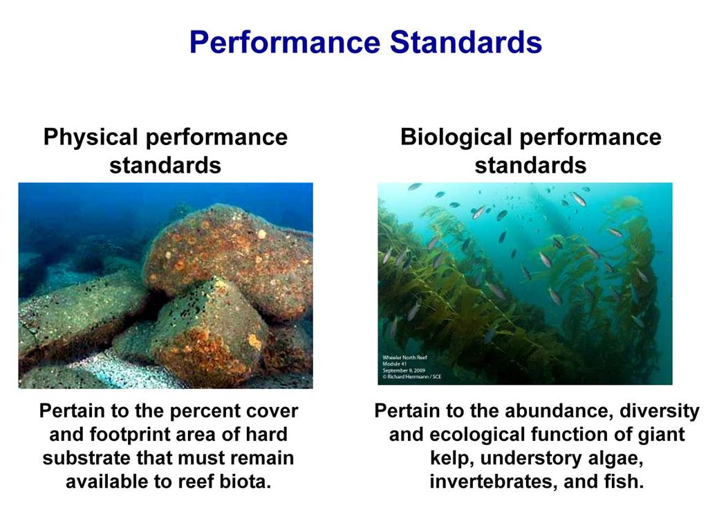 Physical and biological performance standards were established by the CCC to evaluate the success