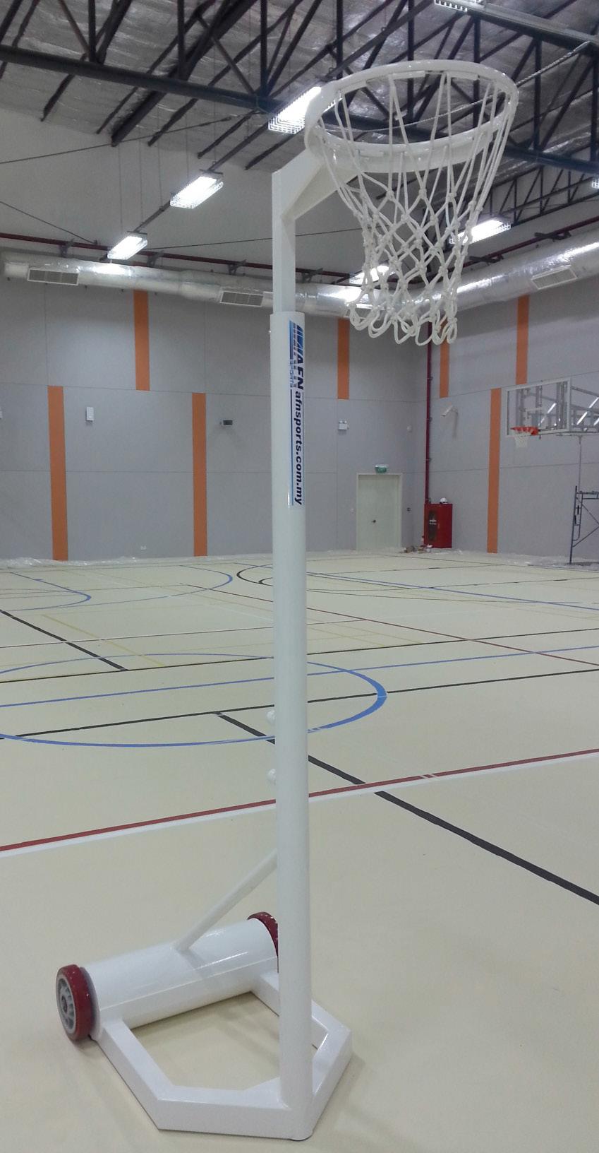 Product Code: 100520 Product Code: 100530 Netball Post Mobile. White Color. Netball Post Mobile Systems. Made from high grade aluminium special profile. Powder coated in white colour.