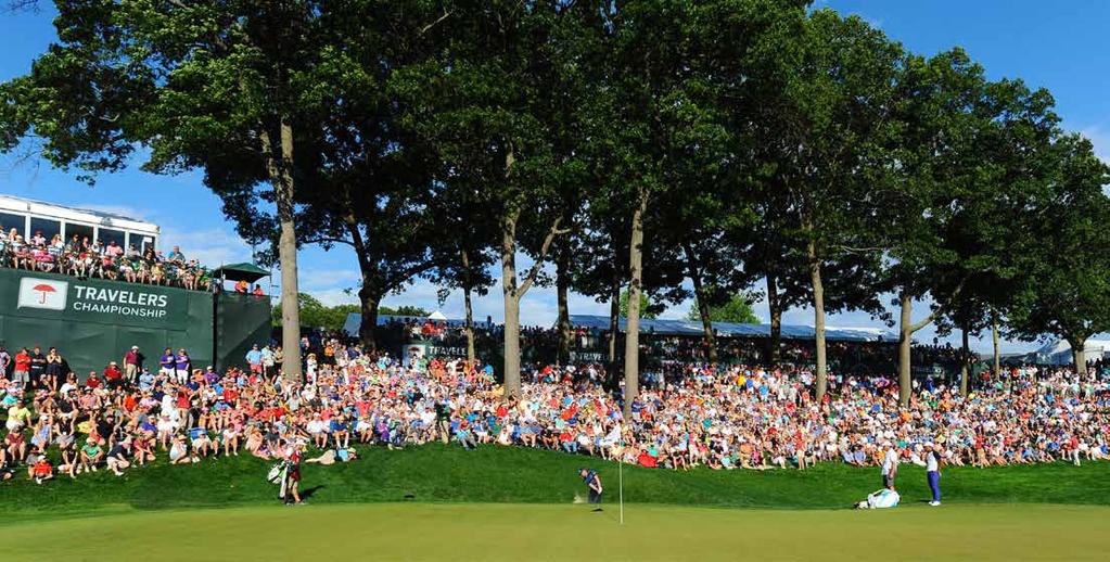 HOSPITALITY OPTIONS Taking in the sights and sounds of a PGA TOUR event can create lasting memories for fans attending the Travelers