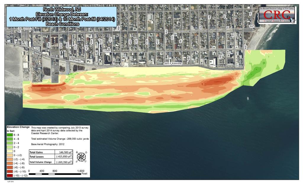Figure 2. A digital elevation model for the North Wildwood City shoreline.