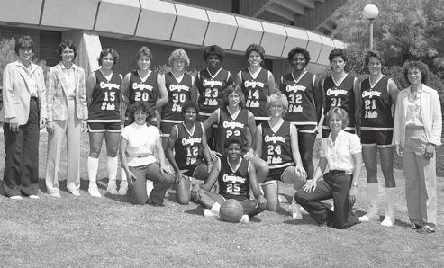 1982-83 NCAA Sweet Sixteen 23-7 overall/9-5 WCAA (3rd) Head Coach: Juliene Simpson Back Row: Head Coach Juliene Simpson, Assistant Coach Ethel Gregory, Maria Wise, Linn Henley, Jodi Rathbun, Toya
