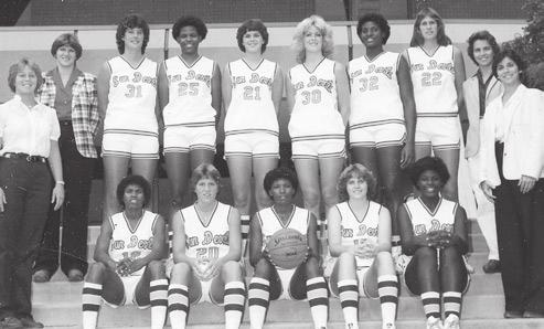 Middle Row: Student Manager Debbie Villaverde, Cassandra Lander, Kathy Johnson, Jessica Wiley, Student Manager Peggy Hall. Front Row: Olivia Jones.