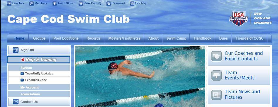 Once signed in to the CCSC web site you will be able to register your swimmer for Team Events, register for home meet Job Signup, and locate account and swimmer