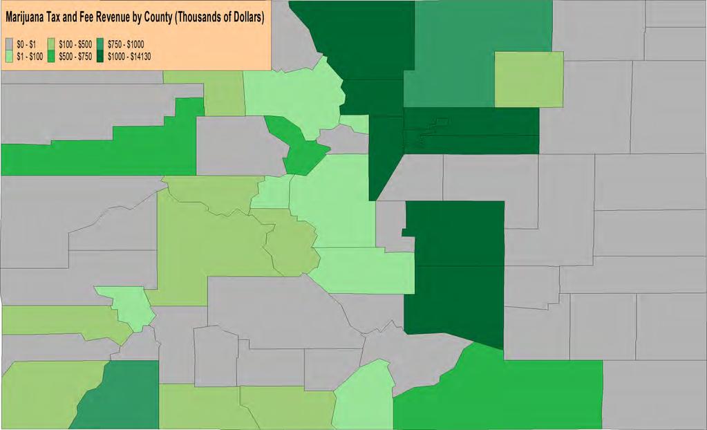 County Marijuana Tax and Fee Revenue Annual 2016, Grey Counties Forbid Medical and Retail