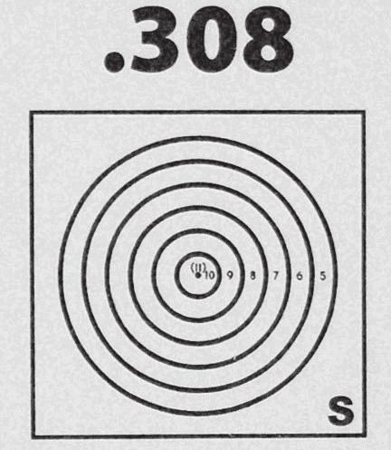 134 inches in diameter, ten ring is.534 inches..243 = The eleven dot is.115 inches in diameter, ten ring is.515 inches..308 = The eleven dot is.050 inches in diameter, ten ring is.450 inches.