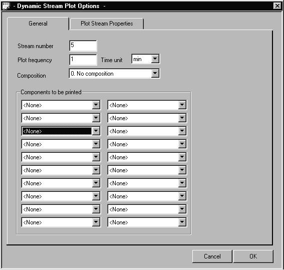 CC-DYNAMICS Version 5.5 User s Guide Selecting this option will open the following dialog box: Stream number Define the stream number to be plotted.