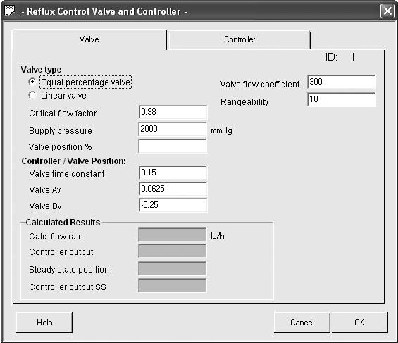 User s Guide CC-DYNAMICS Version 5.5 THE REFLUX CONTROL DIALOG BOX This page is used to describe the Reflux control valve.