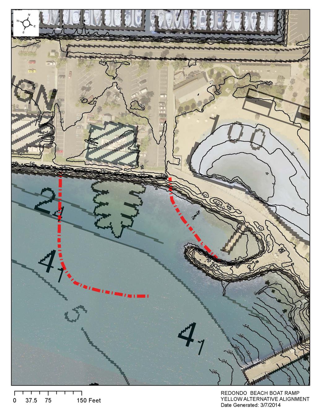 The bathymetry for the water area adjacent to the proposed launch ramp site is shown in Figure 5.