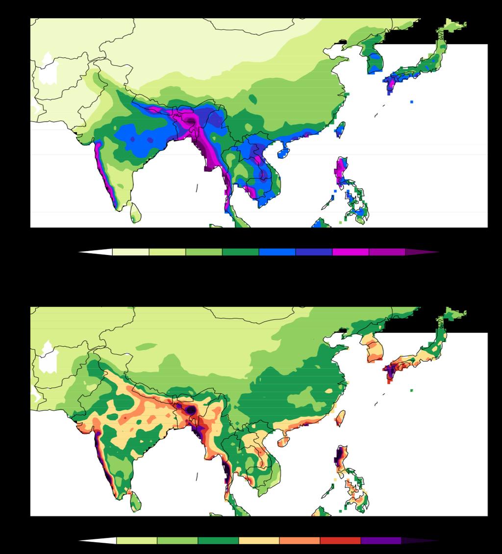 CLIMATOLOGY: SUMMER MONSOON RAINFALL JUN-SEP BASED ON CRU DATA 1901-2014 (mm/day) Large Amounts Of Rainfall - West Coast of India -