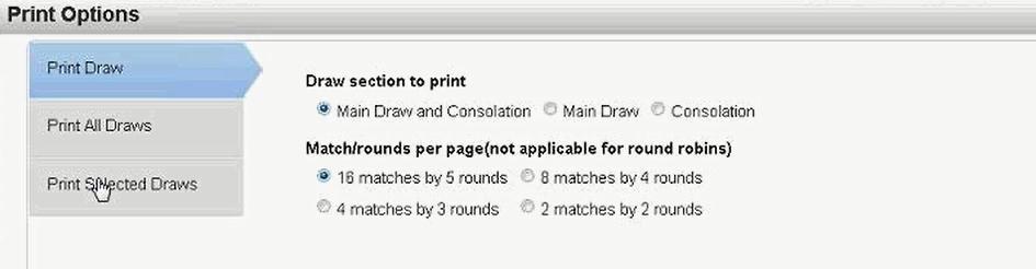 which draws r matches/runds yu wuld like t print Press Cntinue A pp-up windw will shw up with the draw in