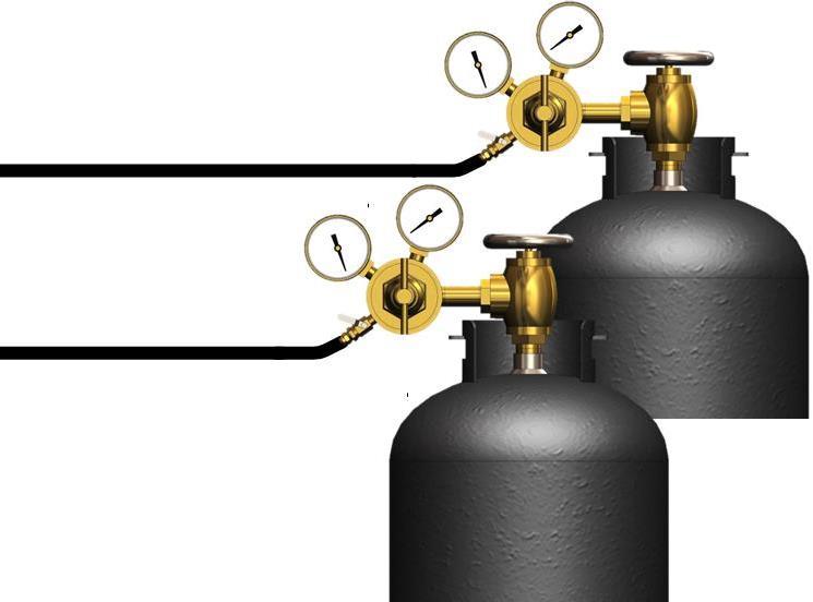 Alternate Setup #1: This setup uses two compressed-gas cylinders, each equipped with high-pressure regulators.