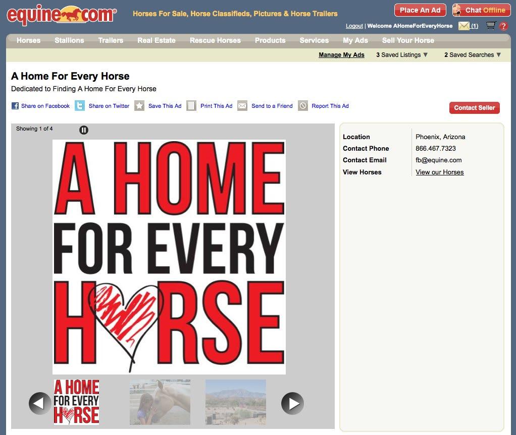 www.ahomeforeveryhorse.com 1-303-253-6400 AHFEH@Equine.com Step 6: Add Photos & Manage Your Service Ad 1.