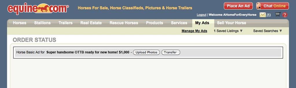 www.ahomeforeveryhorse.com 1-303-253-6400 AHFEH@Equine.com Step 4: Add Photos & Manage Your Horse Ads 1.