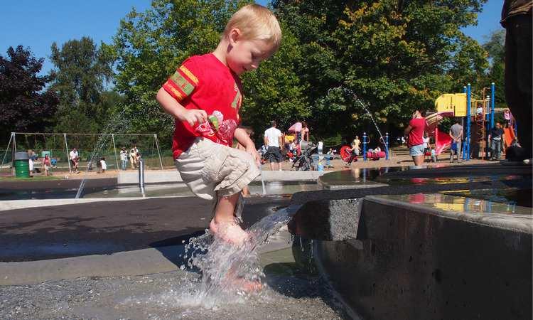 An example of an enhanced Spray Deck in Confederation Park in Burnaby, BC The three geographic