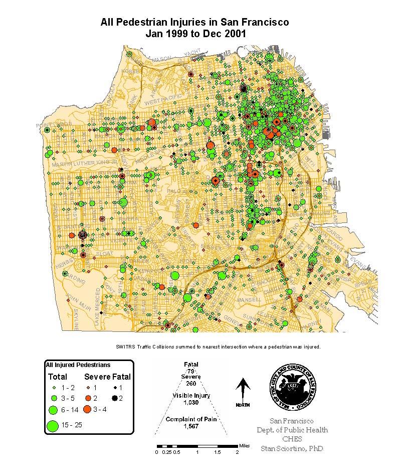 Mapping Pedestrian Injuries in San Francisco San Francisco is a big
