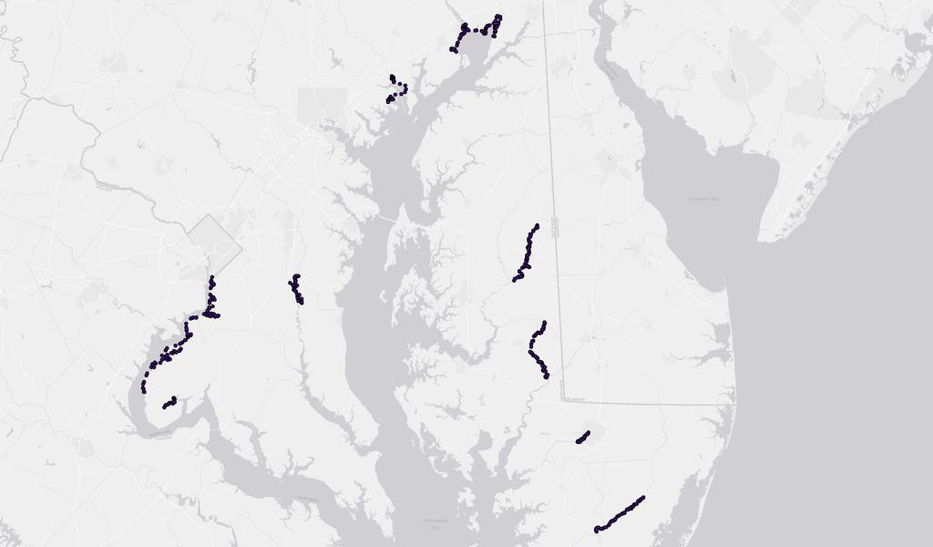 Map of Rivers Tidal Bass Program collects data from hundreds of