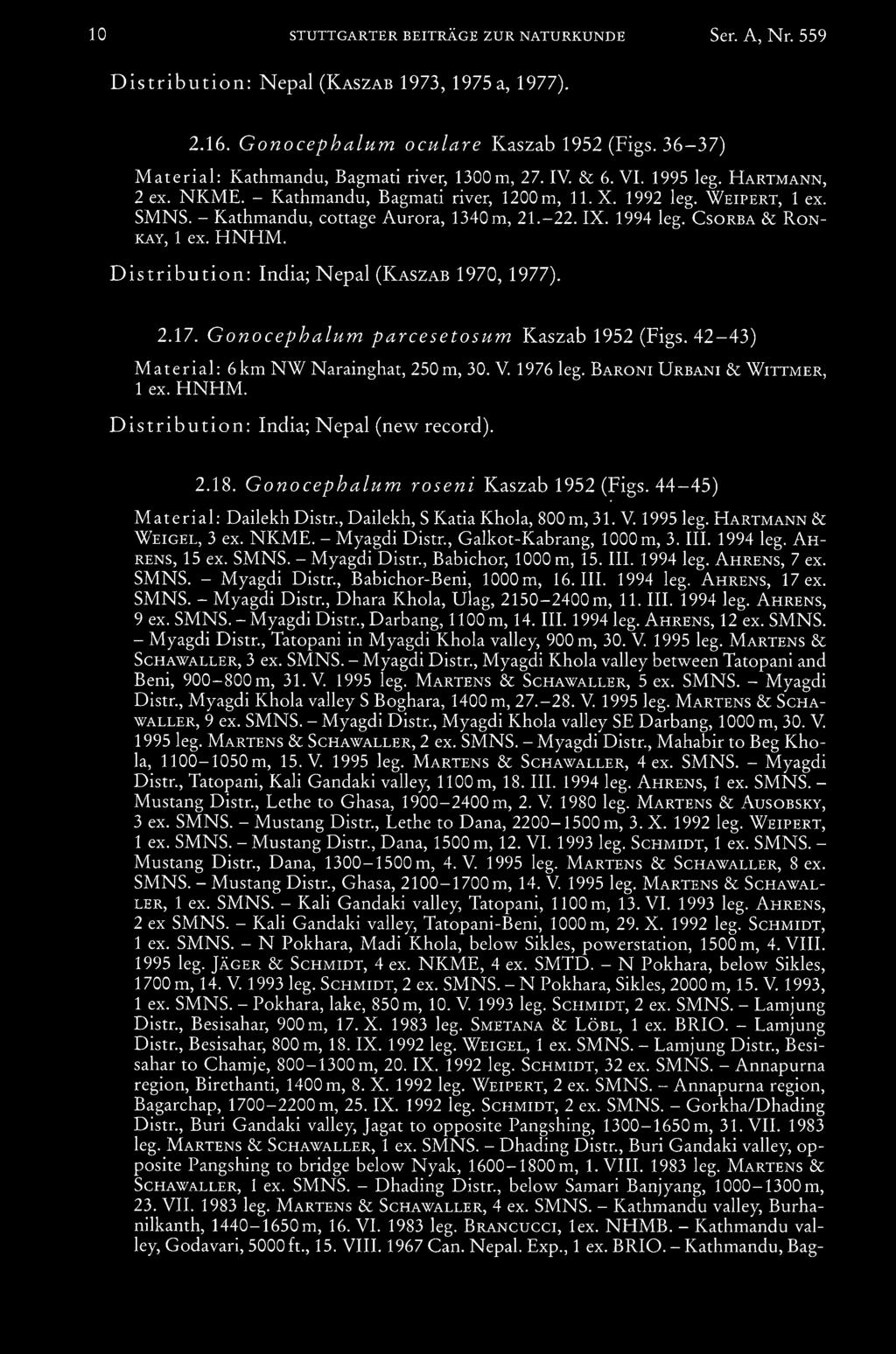 16. Gonocephalum oculare Kaszab 1952 (Figs. 36-37) Material: Kathmandu, Bagmati river, 1300m, 27. IV. & 6. VI. 1995 leg. Hartmann, 2 ex. NKME. - Kathmandu, Bagmati river, 1200 m, 11. X. 1992 leg.
