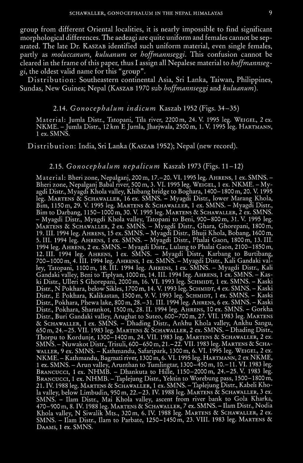 Distribution: Southeastern continental Asia, Sri Lanka, Taiwan, Philippines, Sundas, New Guinea; Nepal (Kaszab 1970 sub hoffmannseggi and kuluanum). 2.14. Gonocephalum indicum Kaszab 1952 (Figs.