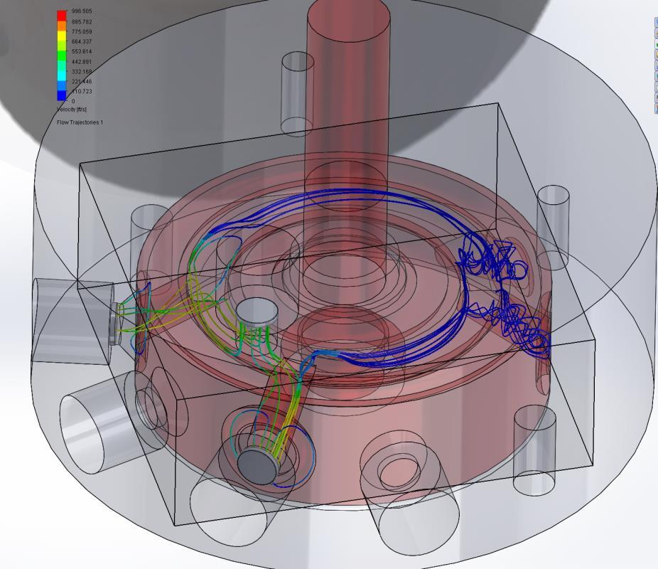 An initial simple flow analysis was done in Solidworks to