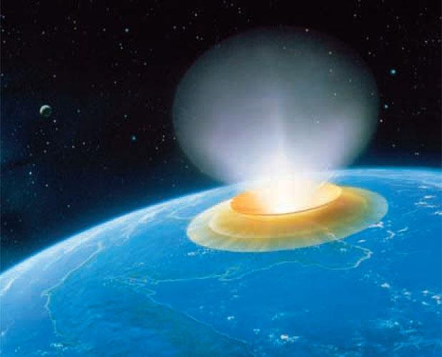 Asteroid Impact acts like a volcano throws debris (dust) into air that blocks sun =