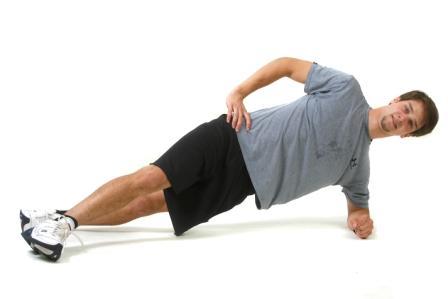 Side Plank with Front Leg Lift Start: On your side, propped up on the
