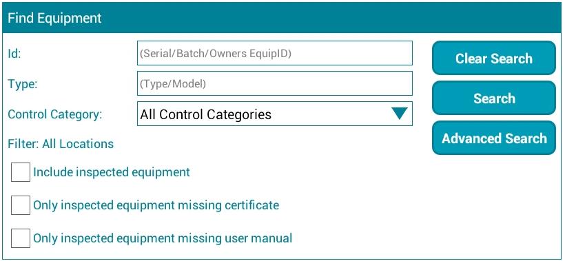 MANAGE EQUIPMENT SEARCH FOR EQUIPMENT On the Find Equipment pane: Tapping Advanced Search button