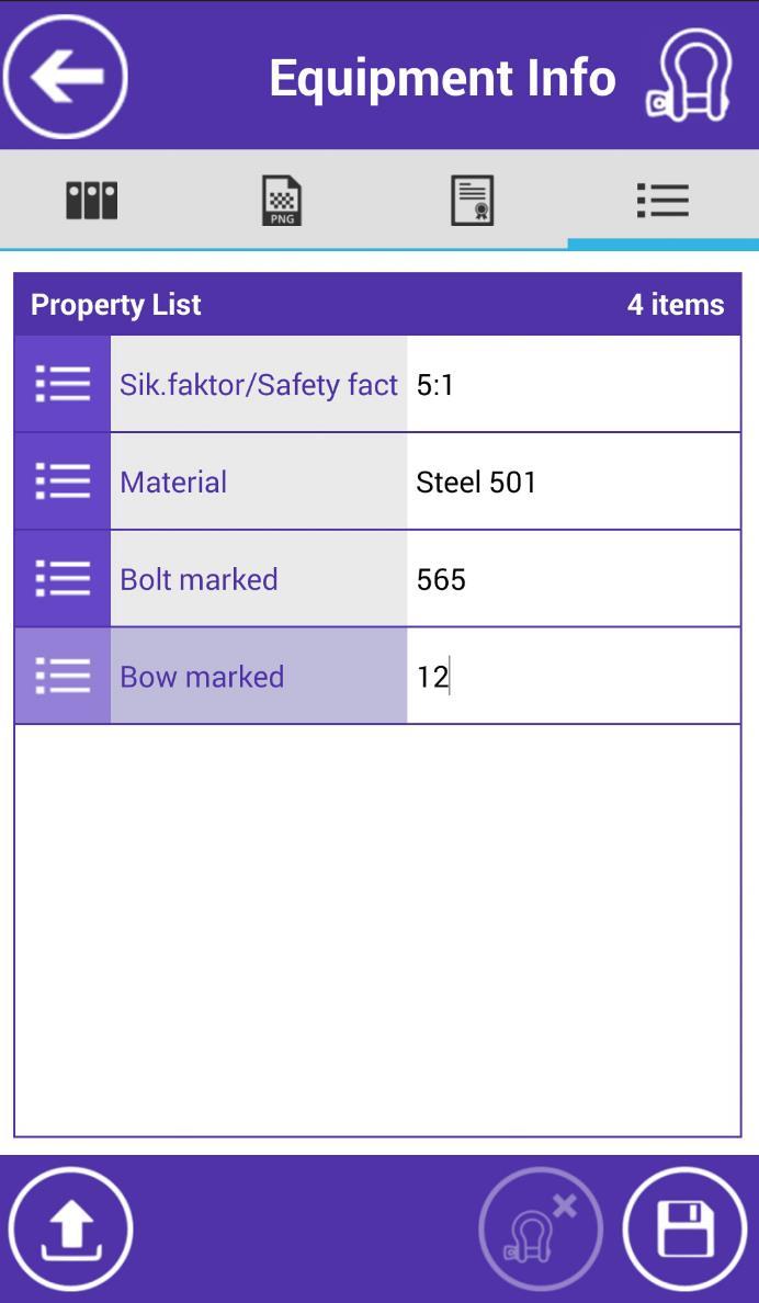 MANAGE EQUIPMENT 4th tab - Properties: - The list of equipment's properties is displayed.