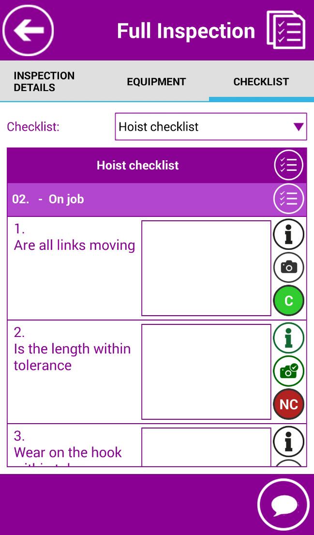 PERFROM FULL INSPECTION FILL IN CHECKLIST Open "Check List" tab. The list of check points is displayed.