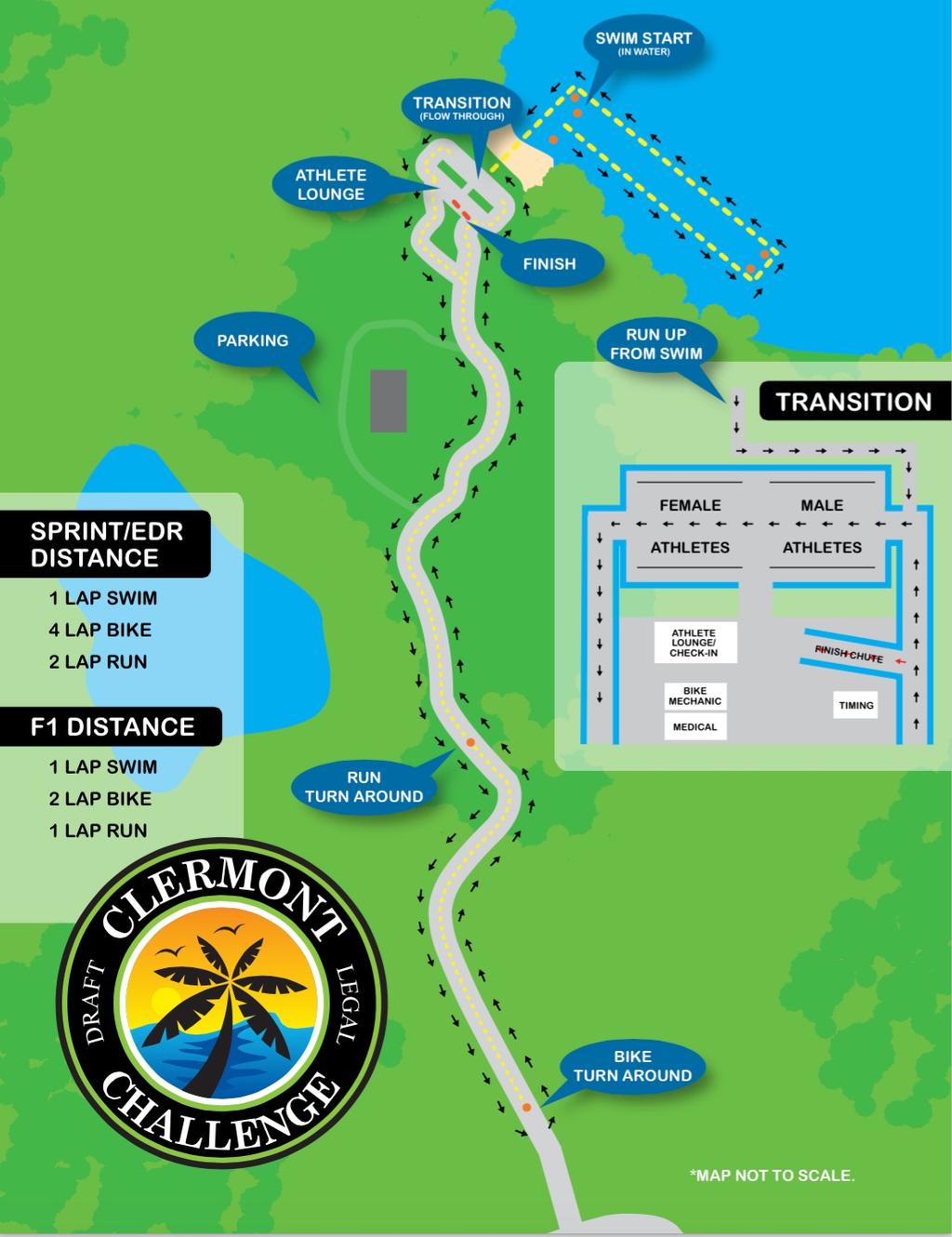 COURSE INFORMATION 750 meter swim / 20k bike (FOUR LAPS) / 5k run (TWO LAP) The entire race course is closed to traffic.