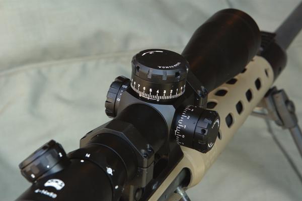 The reticle and click units are both based on mils instead of being mixed moa and mils. The scope has USO s many-click EREK elevation knob, which provides 90.1-mil clicks per turn. With about 2.