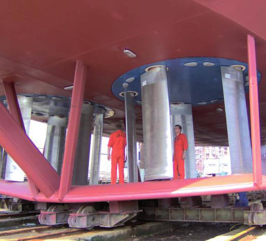 The thrust is created by vertically mounted blades in a rotor casing. While rotor casing is rotating, blades are oscillating.