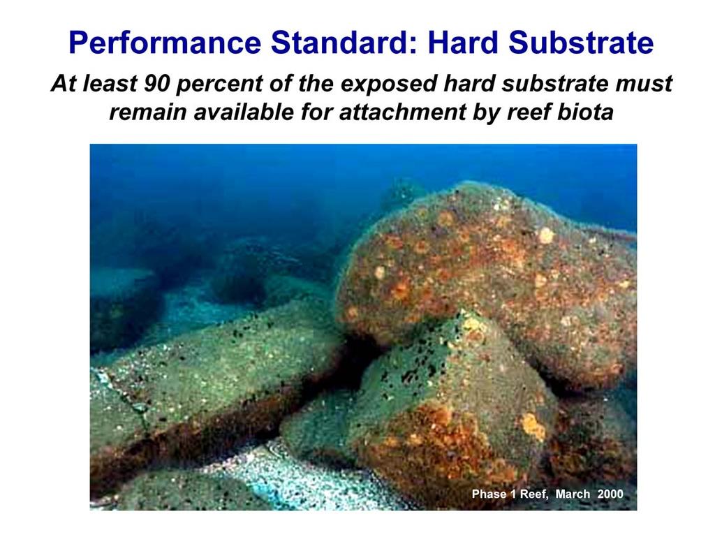 The performance standard for hard substrate requires at least 90% of the exposed rock