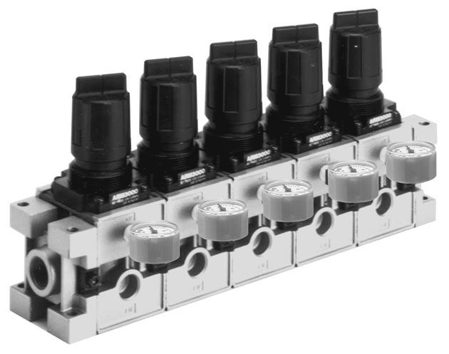 , Specialty Regulators A modular type that can easily be mounted in a manifold station. Optimal for central pressure control. Pressure easily set using the new handle. One-touch lock system.