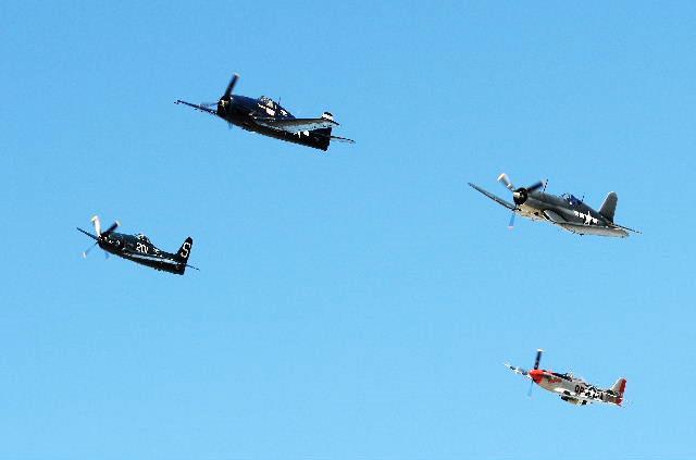 fighters to fly in WWII the Grumman F6F Hellcat, Chance-Vought F4U Corsair, and North American P-51 Mustang.