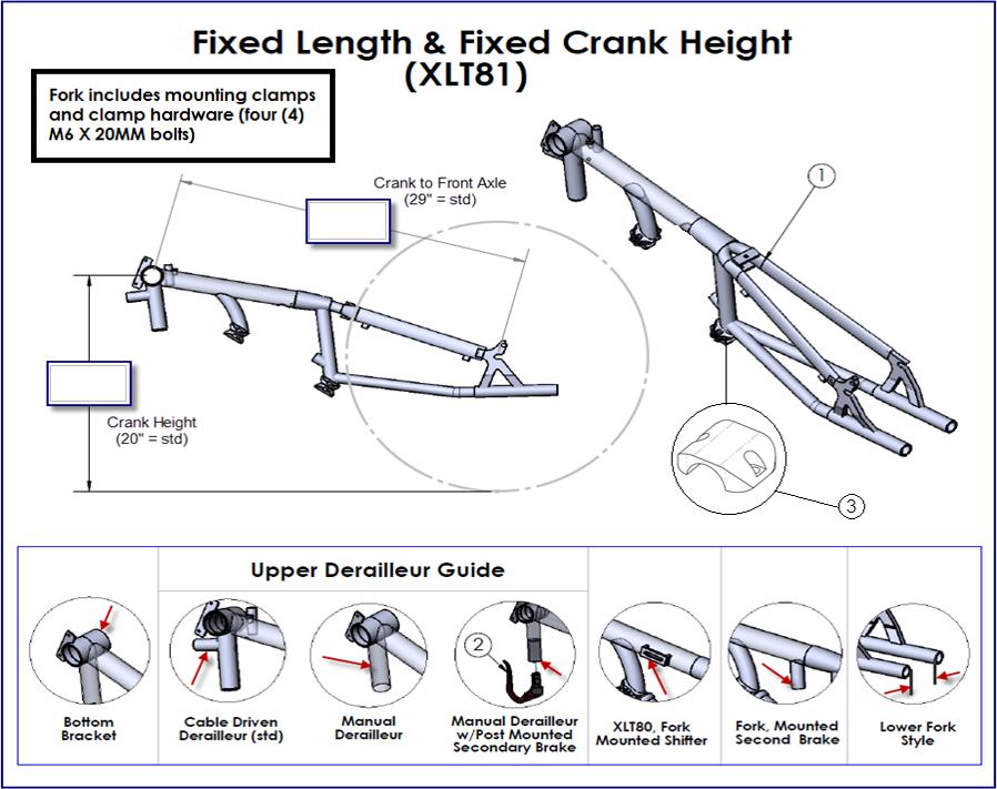 (800) 532-8677 (727) 522-8677 fax: (727) 522-1007 Force RX: XLT81 Fork PER BIKE Fixed Length & Fixed Crank Height Color: DESCRIPTION Bottom Bracket: Upper Derailleur Guide: QTY.