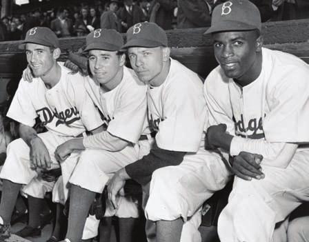 Jackie Robinson was asked to join the Dodgers in 1945. In 1947 Jackie played first base in his first major league game at Ebbets Field.