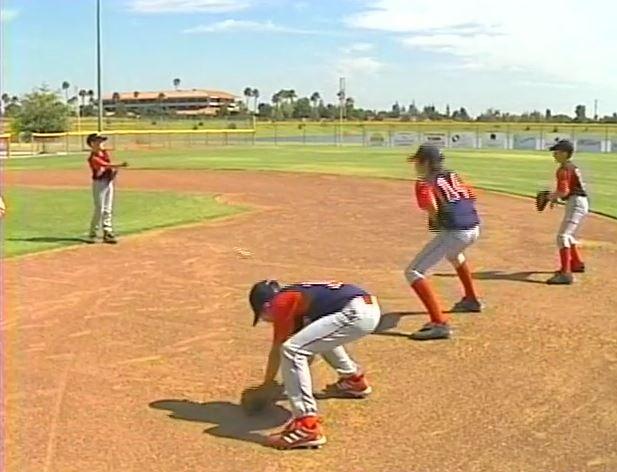 Infielders - Glove Drill 12 Group your infielders into pairs and set them up, facing each other, around 10-15 feet apart. Both players are wearing their gloves, and standing in an athletic stance.