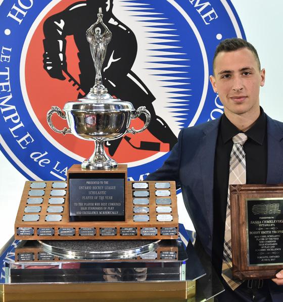 Bobby Smith Trophy (Scholastic Player of the Year) SASHA CHMELEVSKI OTTAWA 67 S Sasha Chmelevski earns OHL Scholastic Player of the Year honours achieving a 98% average across his six Grade courses.