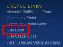 How to access Ollie and log in You can access Ollie via shortcut at the bottom of the College website, shown below: or via the following link: https://ollie.