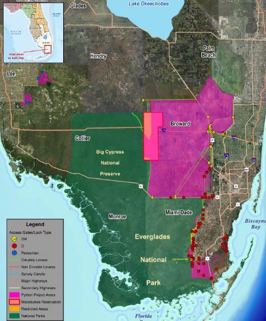 SFWMD Python Elimination Program Designated Project Area: C-111 Basin Corkscrew Regional Ecosystem Watershed (CREW) Wildlife and Environmental Area East Coast Buffer L-28T, L-67 A/C, L-29, L-31N,