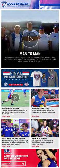 Content can also be supported via Western Bulldogs social media channels were applicable. The following opportunities currently exist: Specifications 576px (w) x 580px (h) $3,900 per edition (Inc.