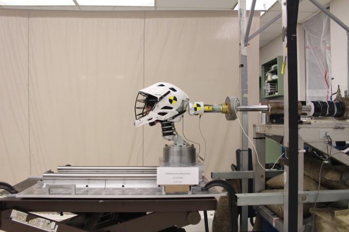 Figure 1: Test Setup for Rear and Side Impact of (a) Football and (b) Lacrosse Helmets Figure 2: Linear Impactor Head