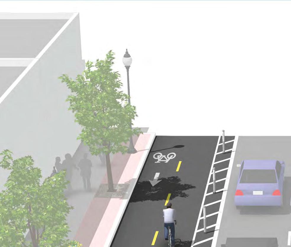 with parking barrier Raised cycle track with mountable curb