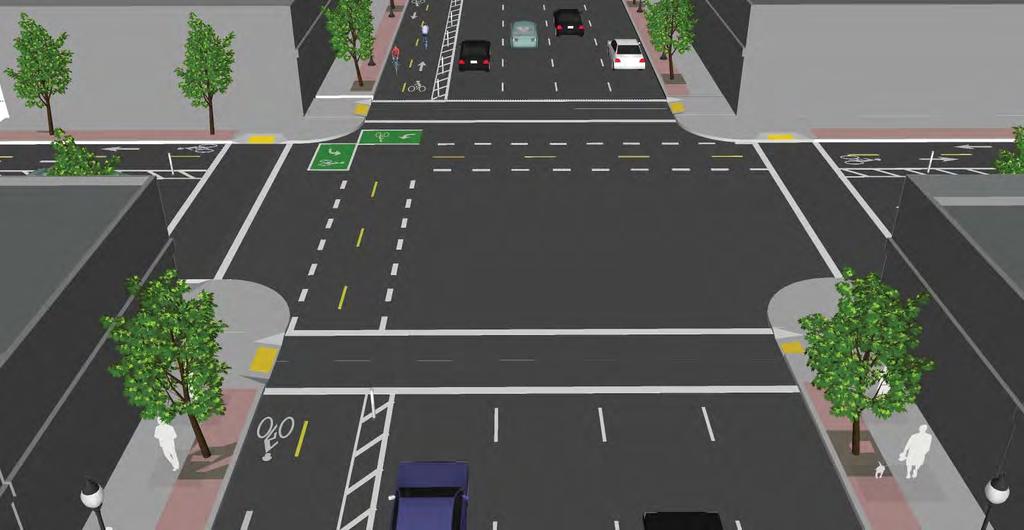 Left Side At the intersection with a two way cycle track a two stage turn box is added for
