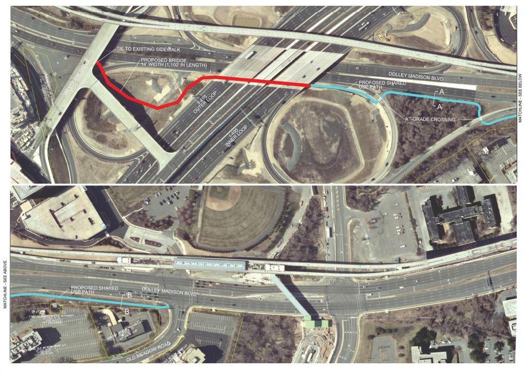 3.1.1 Option 1 Option 1 would be a shared use path along the south side of Route 123 from the intersection of Old Meadow Road, across two I-495 ramps (at grade), under the existing I-495 overpass,
