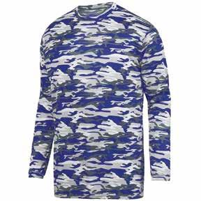 99 Pink Sand AUGUSTA MOD CAMO LS WICKING TEE 100% Polyester wicking printed knit. Roller printed to reduce chance of dye migration. Wicks moisture away from the body.