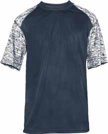 99 NEW BADGER BLEND SPORT TEE 100% polyester moisture management/antimicrobial fabric. Sublimated blend shoulder panels and sleeves. Self fabric color and double-needle hem.